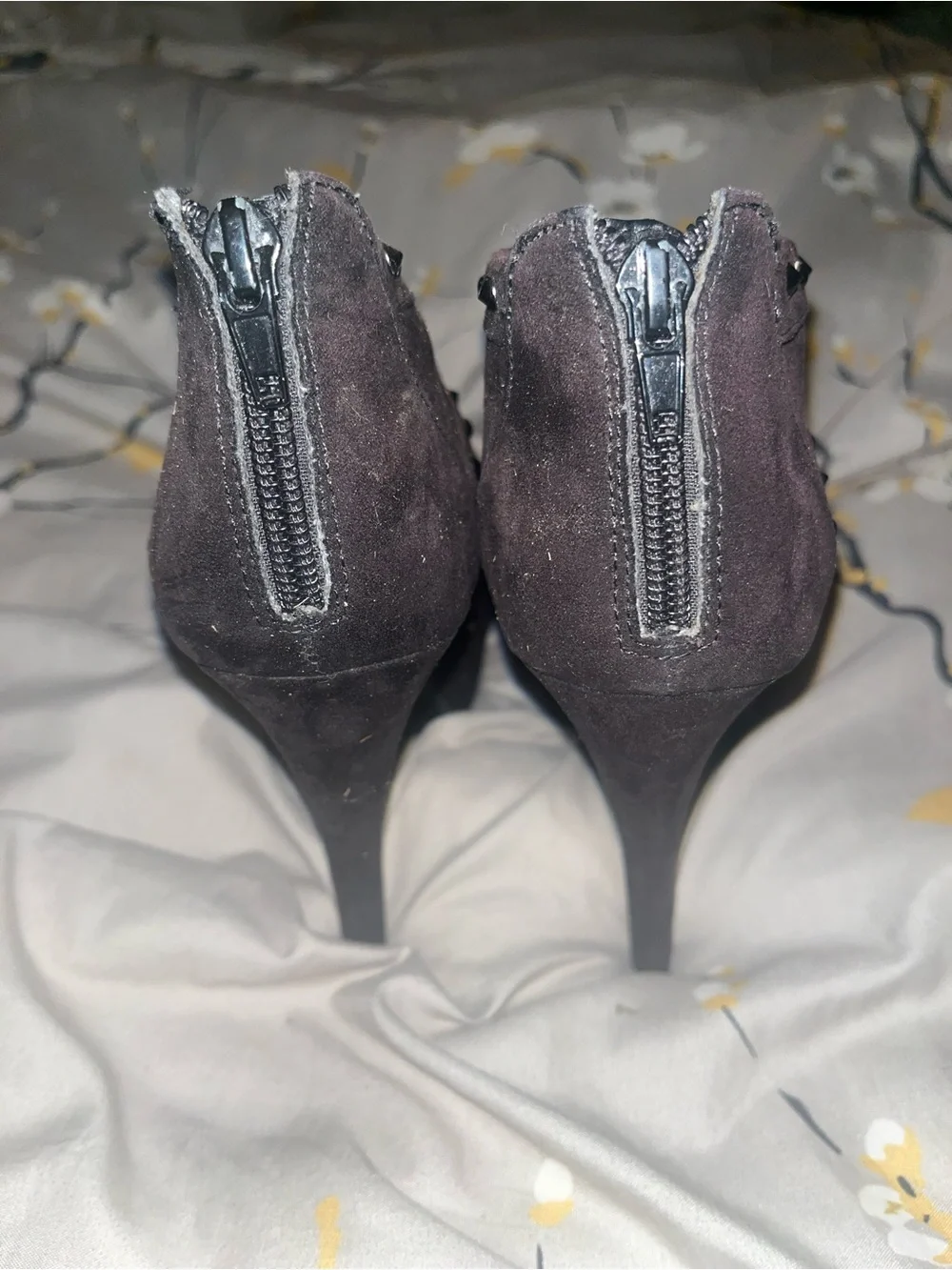 GUESS Dark Brown Studded Suede Peep-Toe Mules